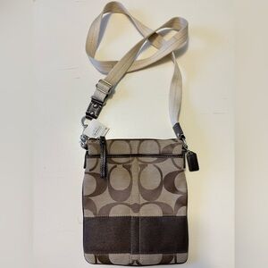 Coach Signature Swingpack crossbody bag brown beige canvas leather NEW